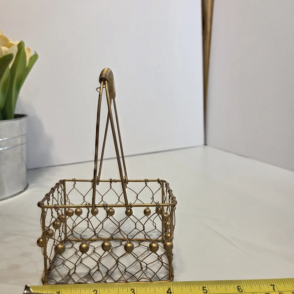 Decorative Gold Wire Basket with Handle